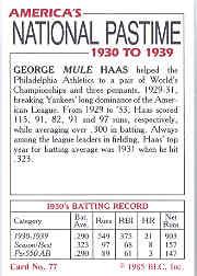 1985 Big League Collectibles 30s #77 George Mule Haas back image