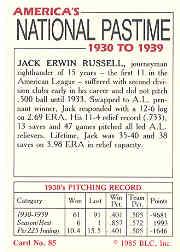 1985 Big League Collectibles 30s #85 Jack Russell back image