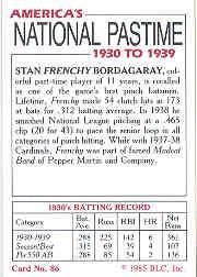 1985 Big League Collectibles 30s #86 Stan Frenchy Bordagaray back image