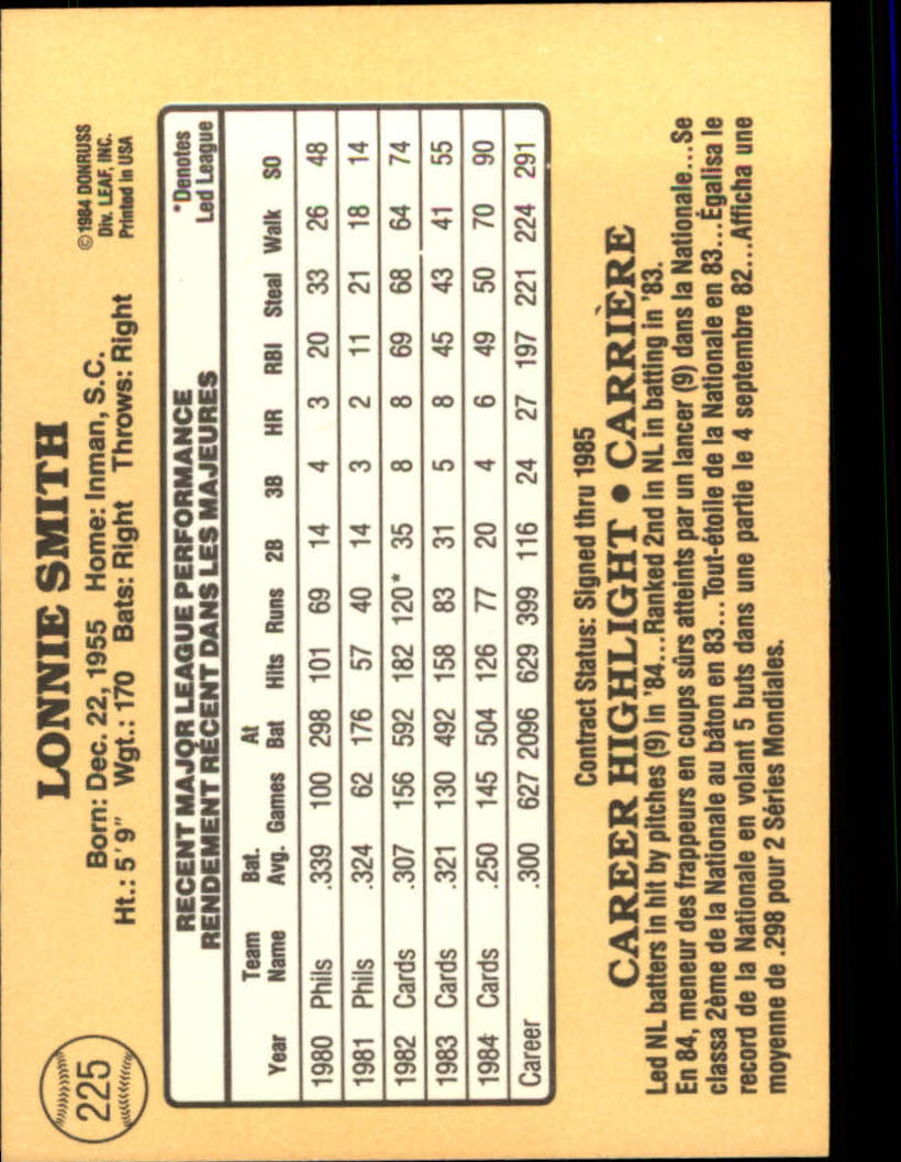 1985 Leaf/Donruss #225 Lonnie Smith back image