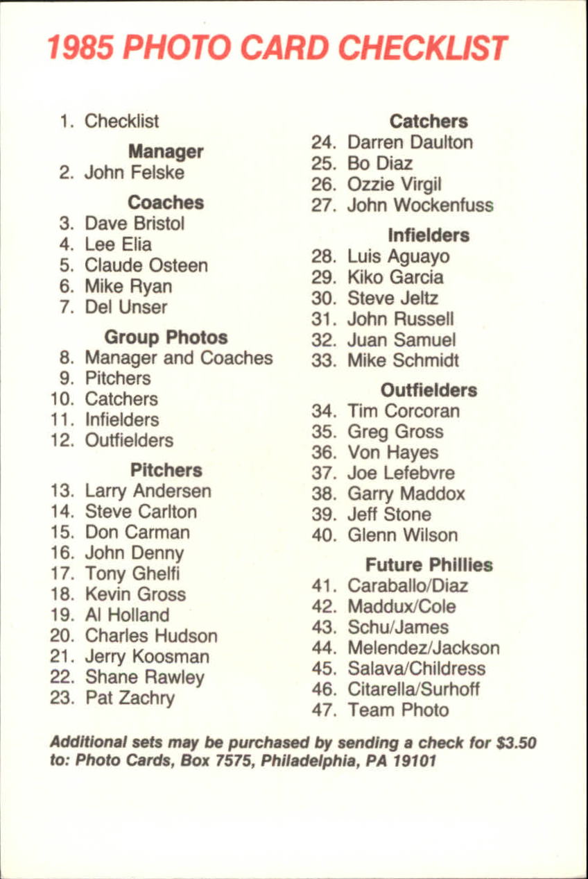 B6780- 1985 Phillies Tastykake BB OVERSIZED 1-47 -You Pick- 15+ FREE US SHIP