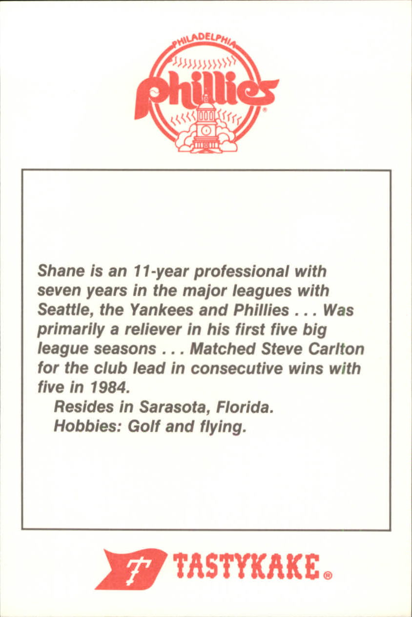 1985 Phillies Tastykake #22 Shane Rawley back image