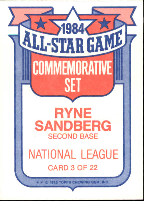 1985 Topps Glossy All-Stars #3 Ryne Sandberg back image