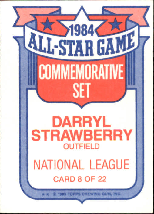 1985 Topps Glossy All-Stars #8 Darryl Strawberry back image