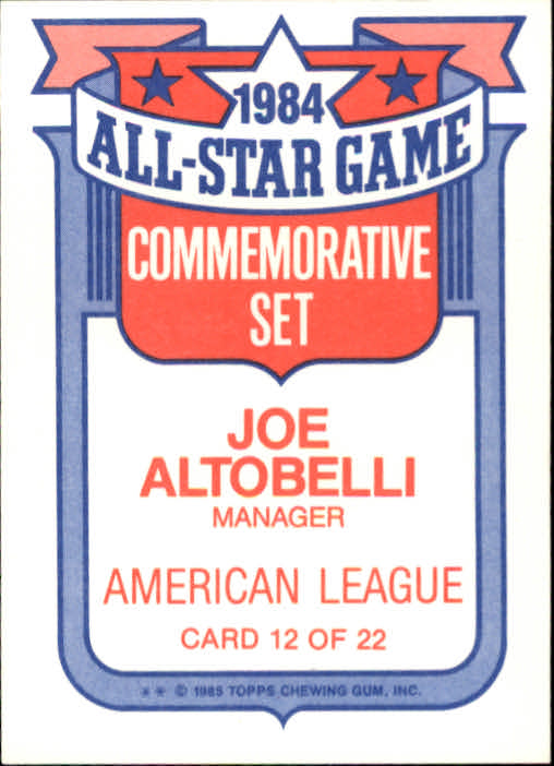 1985 Topps Glossy All-Stars #12 Joe Altobelli MG back image