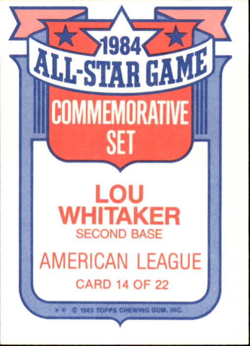 1985 Topps Glossy All-Stars #14 Lou Whitaker back image