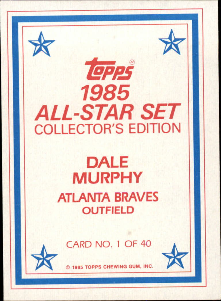 1985 Topps Glossy Send-Ins #1 Dale Murphy back image