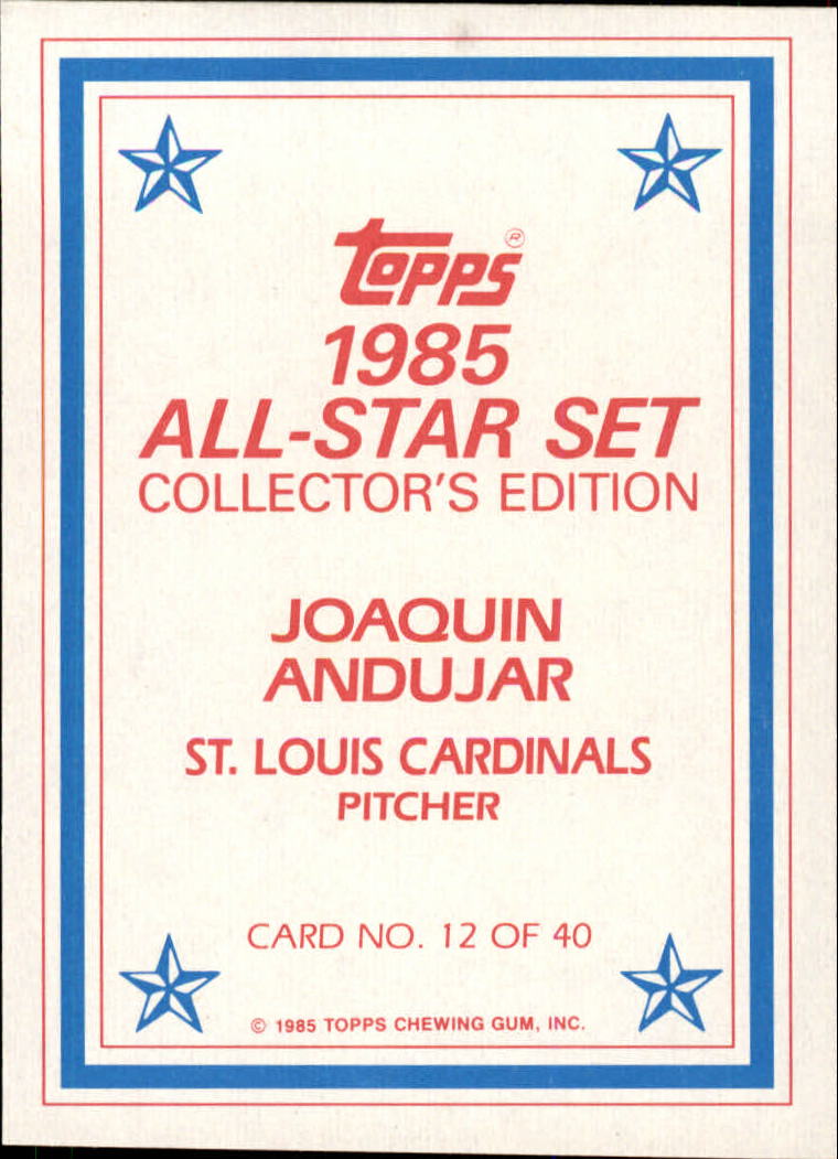 1985 Topps Glossy Send-Ins #12 Joaquin Andujar back image