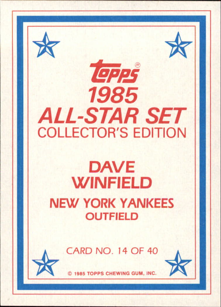 1985 Topps Glossy Send-Ins #14 Dave Winfield back image