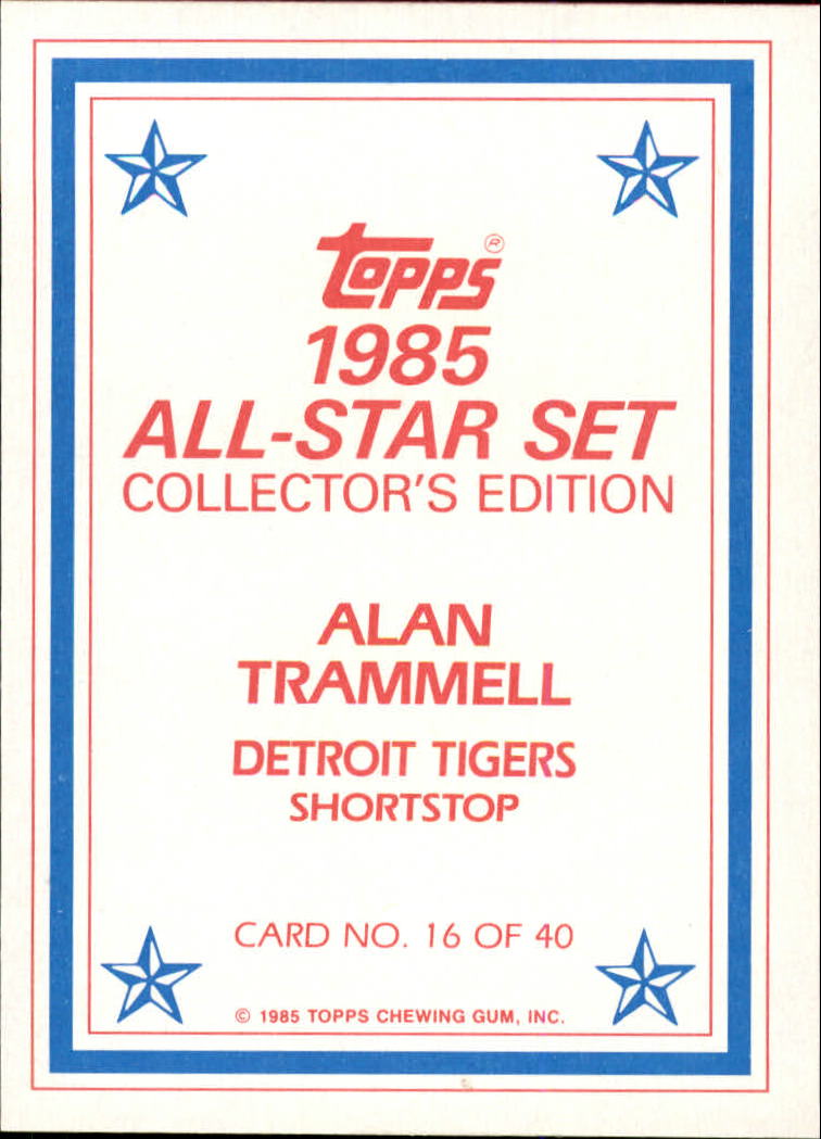 1985 Topps Glossy Send-Ins #16 Alan Trammell back image