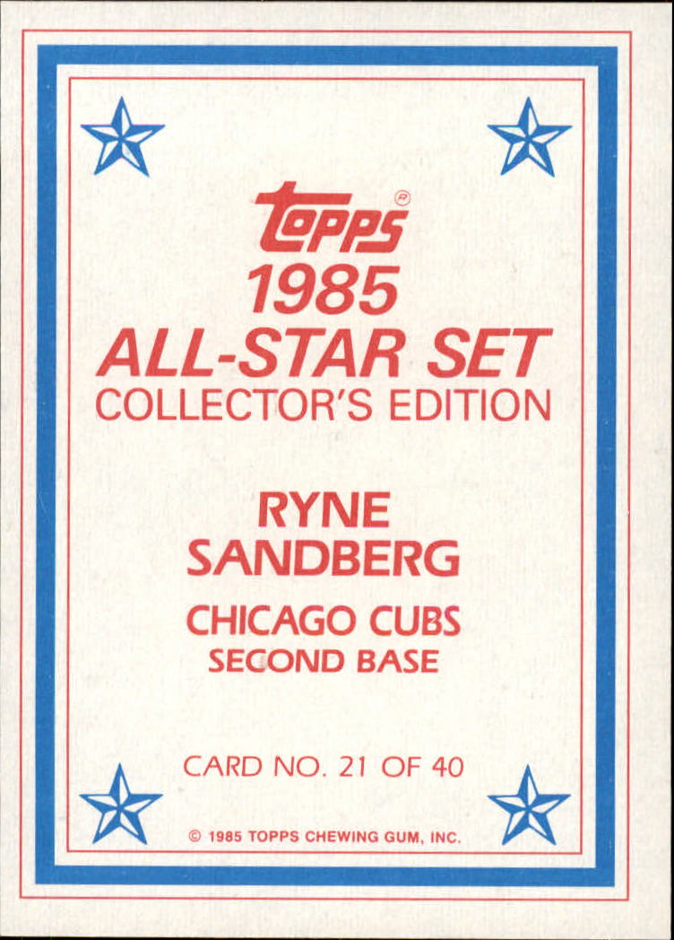 1985 Topps Glossy Send-Ins #21 Ryne Sandberg back image