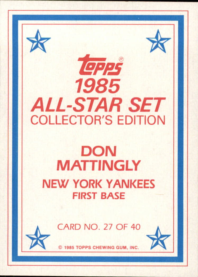 1985 Topps Glossy Send-Ins #27 Don Mattingly back image