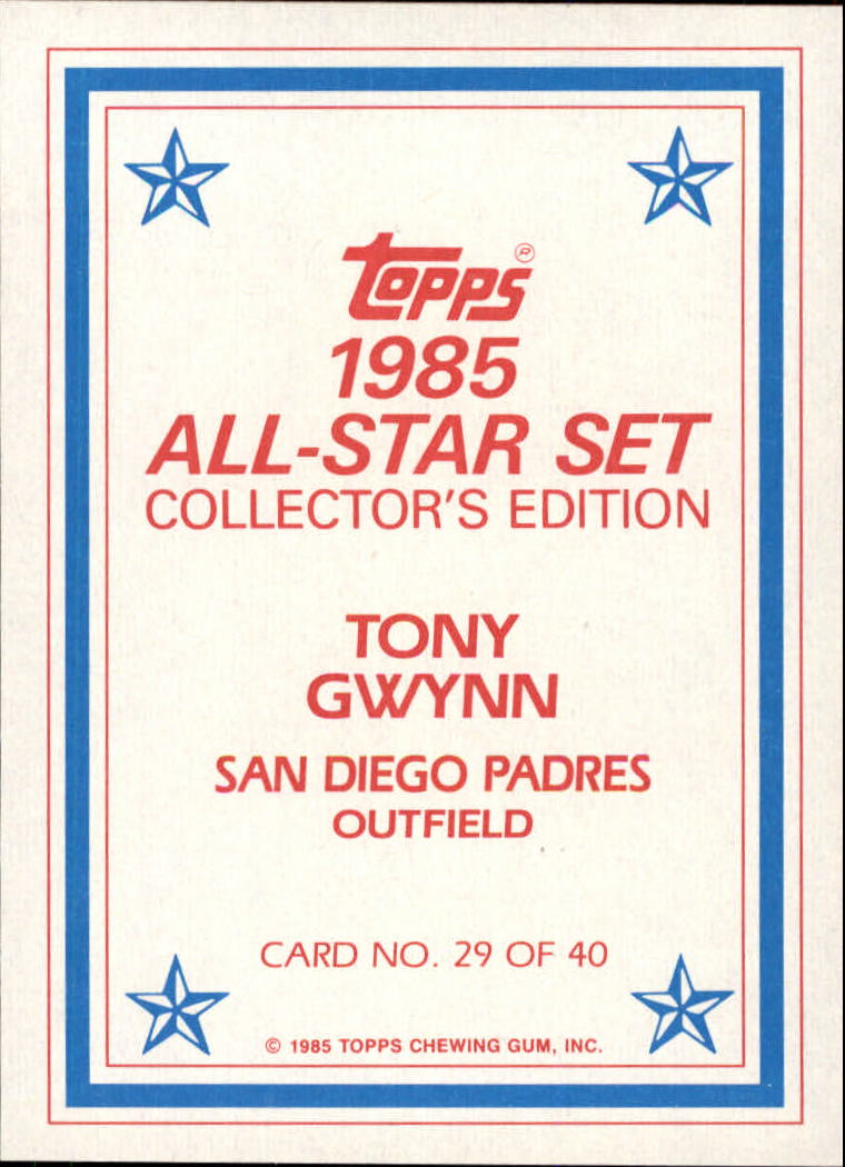 1985 Topps Glossy Send-Ins #29 Tony Gwynn back image