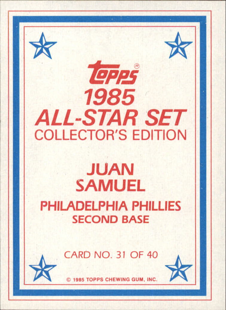 1985 Topps Glossy Send-Ins #31 Juan Samuel back image
