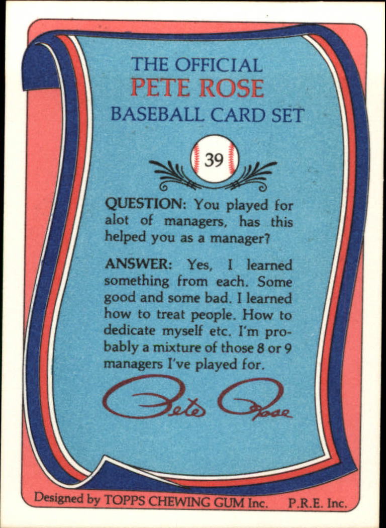 1985 Topps Rose #39 Pete Rose/Previous managers back image
