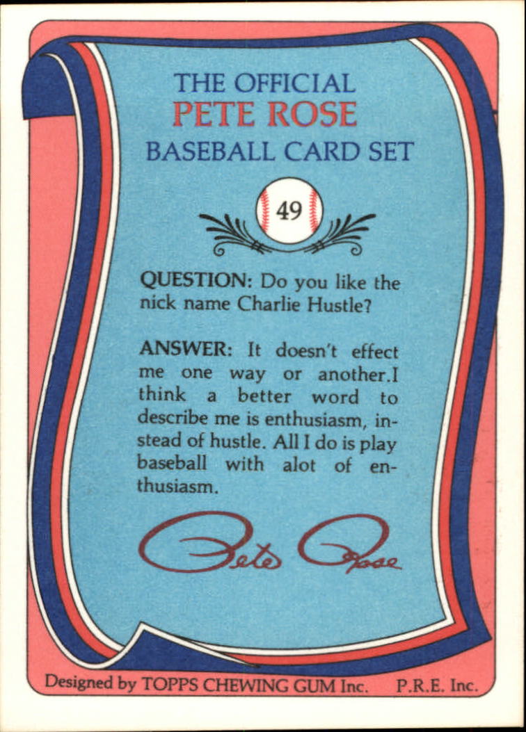1985 Topps Rose #49 Pete Rose/Play with enthusiasm back image