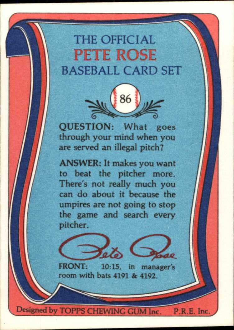 1985 Topps Rose #86 Pete Rose/Illegal pitches back image