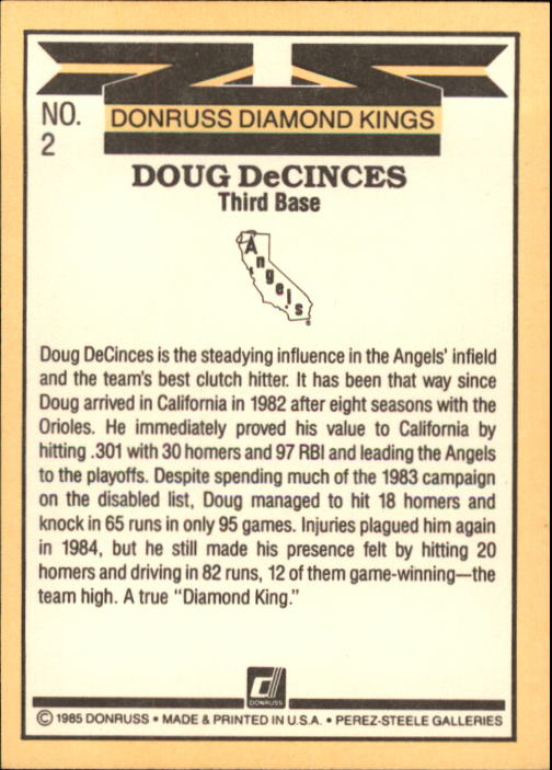 1985 Donruss #2 Doug DeCinces DK back image