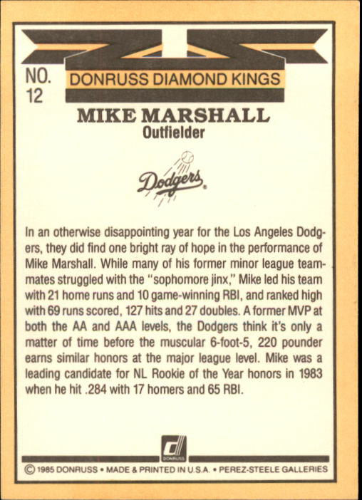 1985 Donruss #12 Mike Marshall DK back image