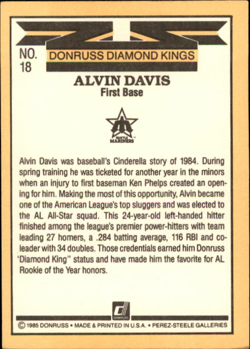 1985 Donruss #18 Alvin Davis DK back image