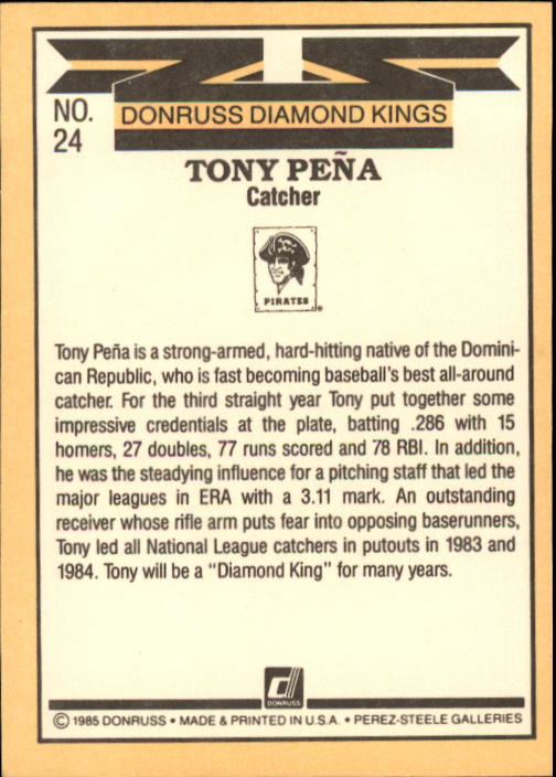 1985 Donruss #24 Tony Pena DK back image