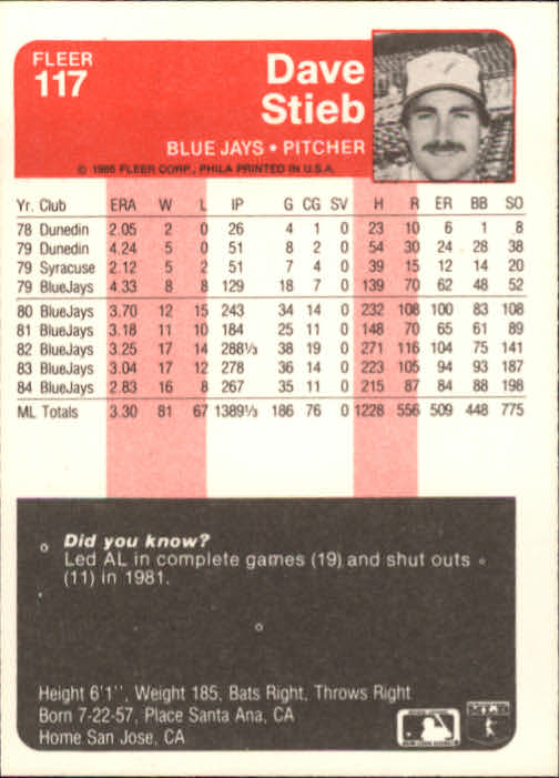 A1071- 1985 Fleer Baseball Card #s 1-250 +Rookies -You Pick- 15+ FREE US SHIP - Picture 195 of 431