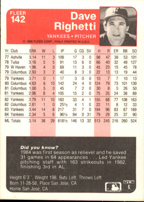 A1071- 1985 Fleer Baseball Card #s 1-250 +Rookies -You Pick- 15+ FREE US SHIP - Picture 241 of 431