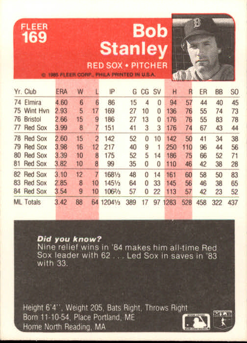 A1071- 1985 Fleer Baseball Card #s 1-250 +Rookies -You Pick- 15+ FREE US SHIP - Picture 285 of 431
