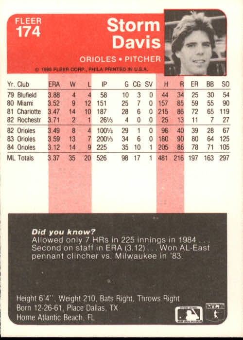 A1071- 1985 Fleer Baseball Card #s 1-250 +Rookies -You Pick- 15+ FREE US SHIP - Picture 295 of 431