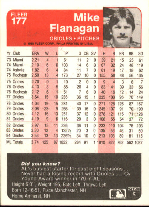A1071- 1985 Fleer Baseball Card #s 1-250 +Rookies -You Pick- 15+ FREE US SHIP - Picture 301 of 431