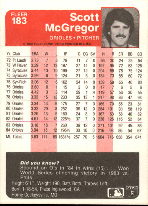 A1071- 1985 Fleer Baseball Card #s 1-250 +Rookies -You Pick- 15+ FREE US SHIP - Picture 313 of 431