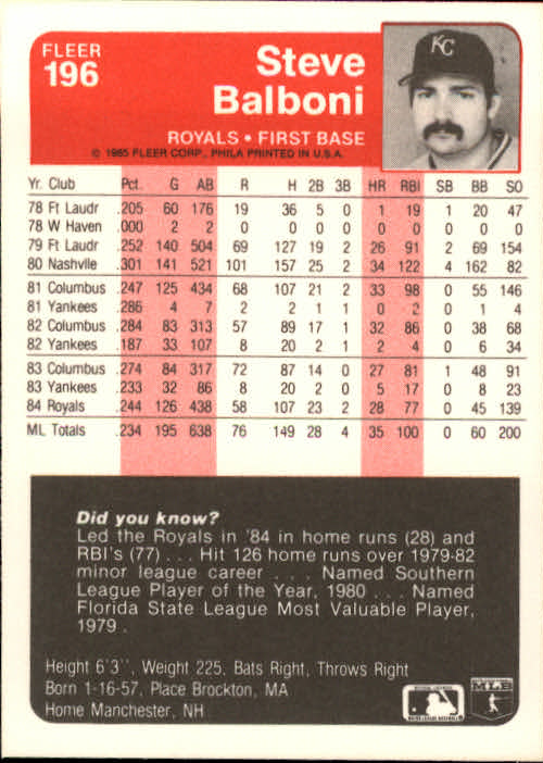 A1071- 1985 Fleer Baseball Card #s 1-250 +Rookies -You Pick- 15+ FREE US SHIP - Picture 335 of 431
