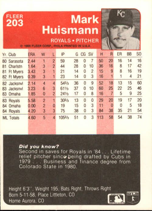 A1071- 1985 Fleer Baseball Card #s 1-250 +Rookies -You Pick- 15+ FREE US SHIP - Picture 345 of 431