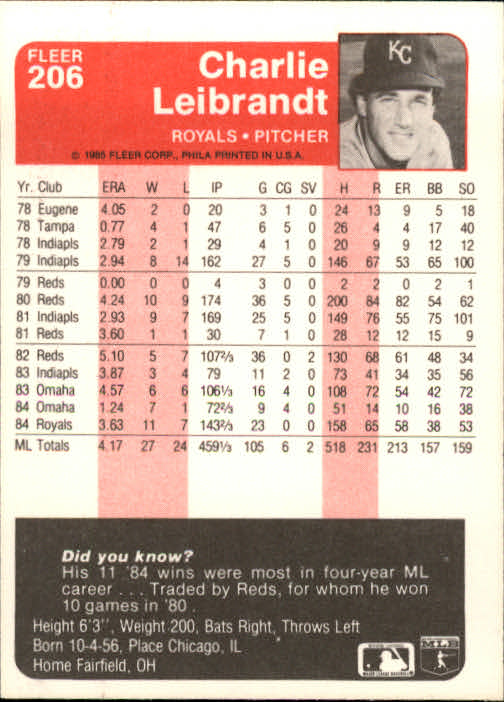 A1071- 1985 Fleer Baseball Card #s 1-250 +Rookies -You Pick- 15+ FREE US SHIP - Picture 351 of 431