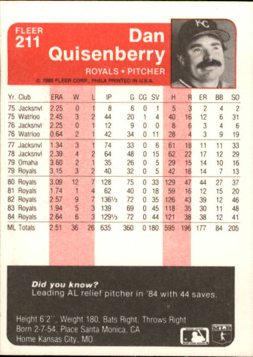 A1071- 1985 Fleer Baseball Card #s 1-250 +Rookies -You Pick- 15+ FREE US SHIP - Picture 361 of 431