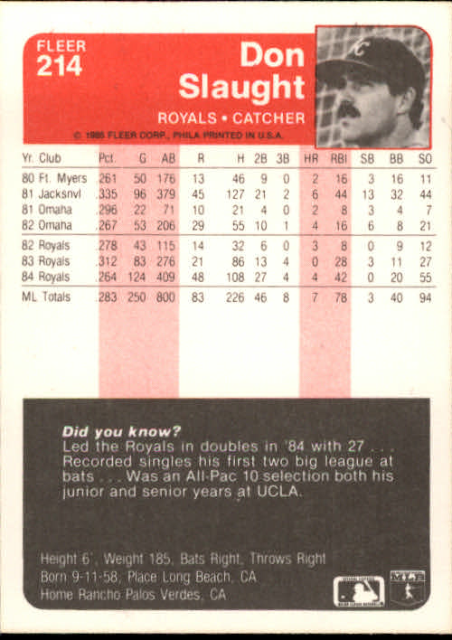 A1071- 1985 Fleer Baseball Card #s 1-250 +Rookies -You Pick- 15+ FREE US SHIP - Picture 365 of 431