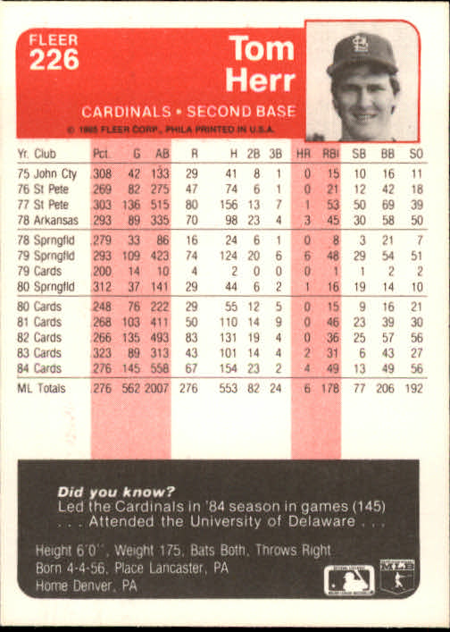 A1071- 1985 Fleer Baseball Card #s 1-250 +Rookies -You Pick- 15+ FREE US SHIP - Picture 389 of 431