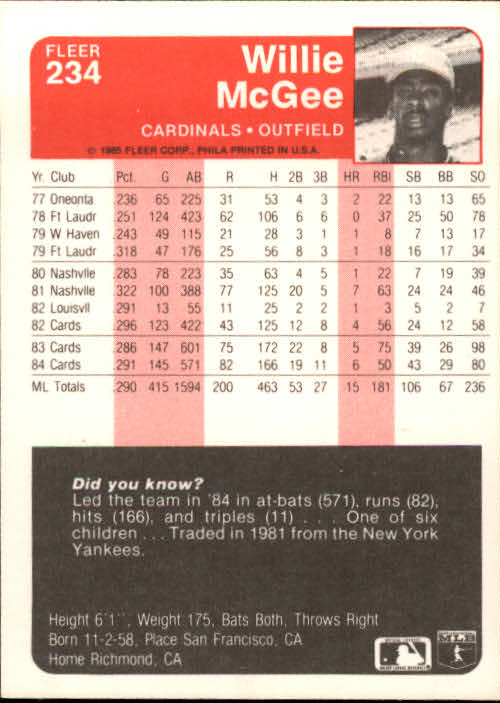 A1071- 1985 Fleer Baseball Card #s 1-250 +Rookies -You Pick- 15+ FREE US SHIP - Picture 405 of 431