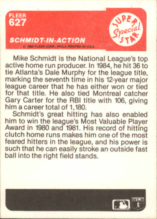 1985 Fleer #627 Mike Schmidt IA back image
