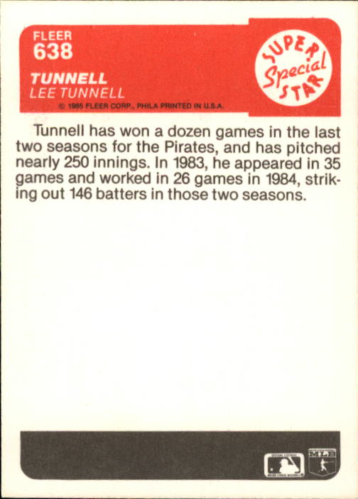 1985 Fleer #638 Lee Tunnell back image