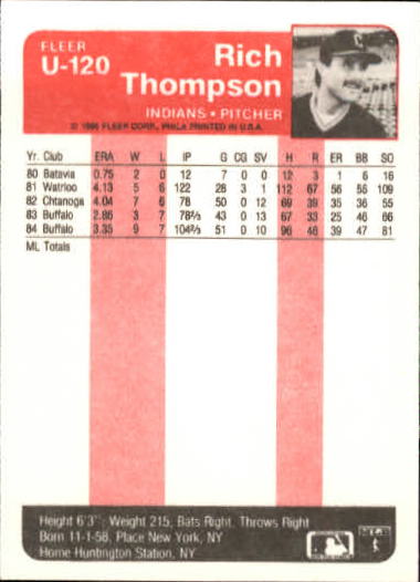 1985 Fleer Update #120 Rich Thompson back image