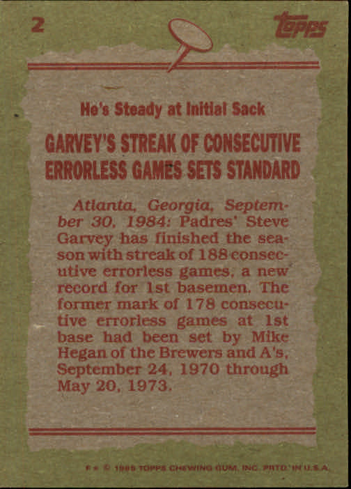 1985 Topps #2 Steve Garvey RB back image