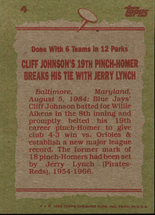 1985 Topps #4 Cliff Johnson RB back image