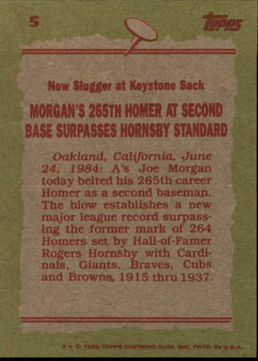 1985 Topps #5 Joe Morgan RB back image