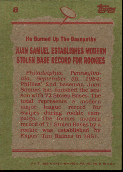 1985 Topps #8 Juan Samuel RB back image