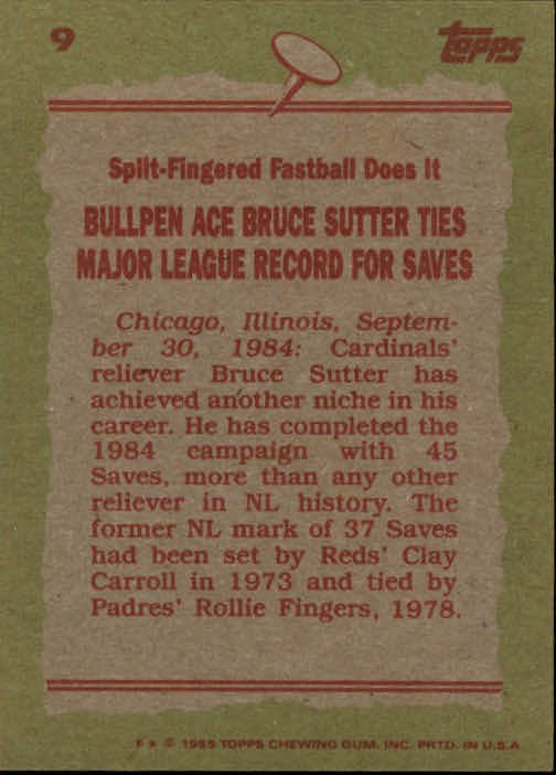 1985 Topps #9 Bruce Sutter RB back image