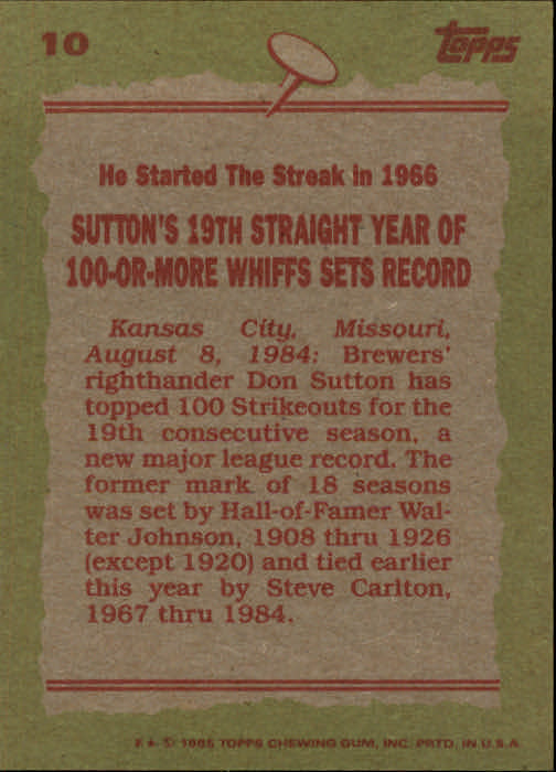 1985 Topps #10 Don Sutton RB back image