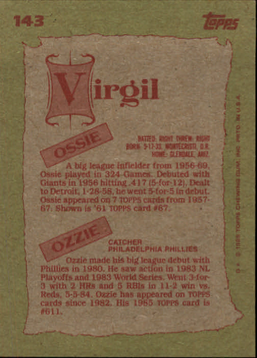 1985 Topps #143 Ozzie/Ossie Virgil FS back image