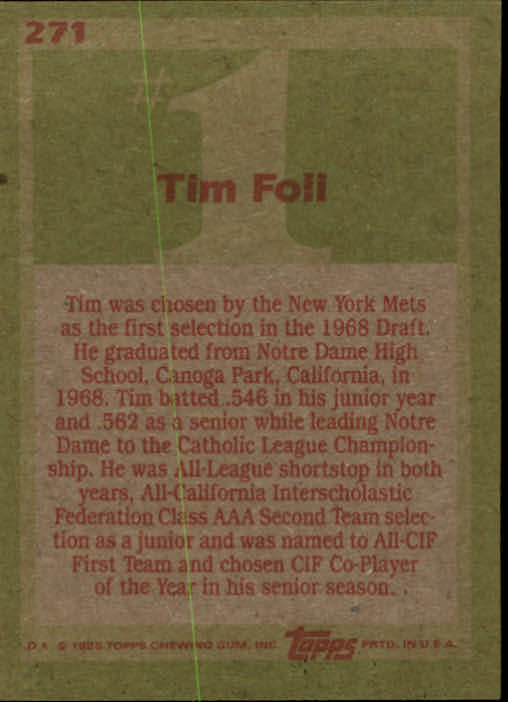 1985 Topps #271 Tim Foli FDP back image