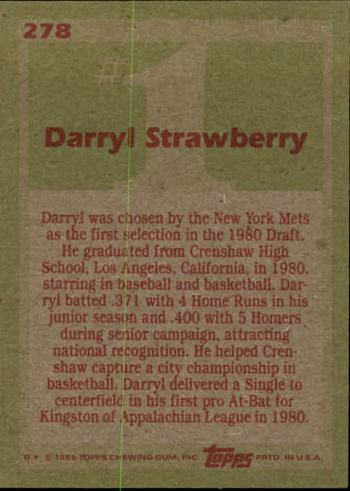  Baseball MLB 1985 Topps #278 Darryl Strawberry FDP